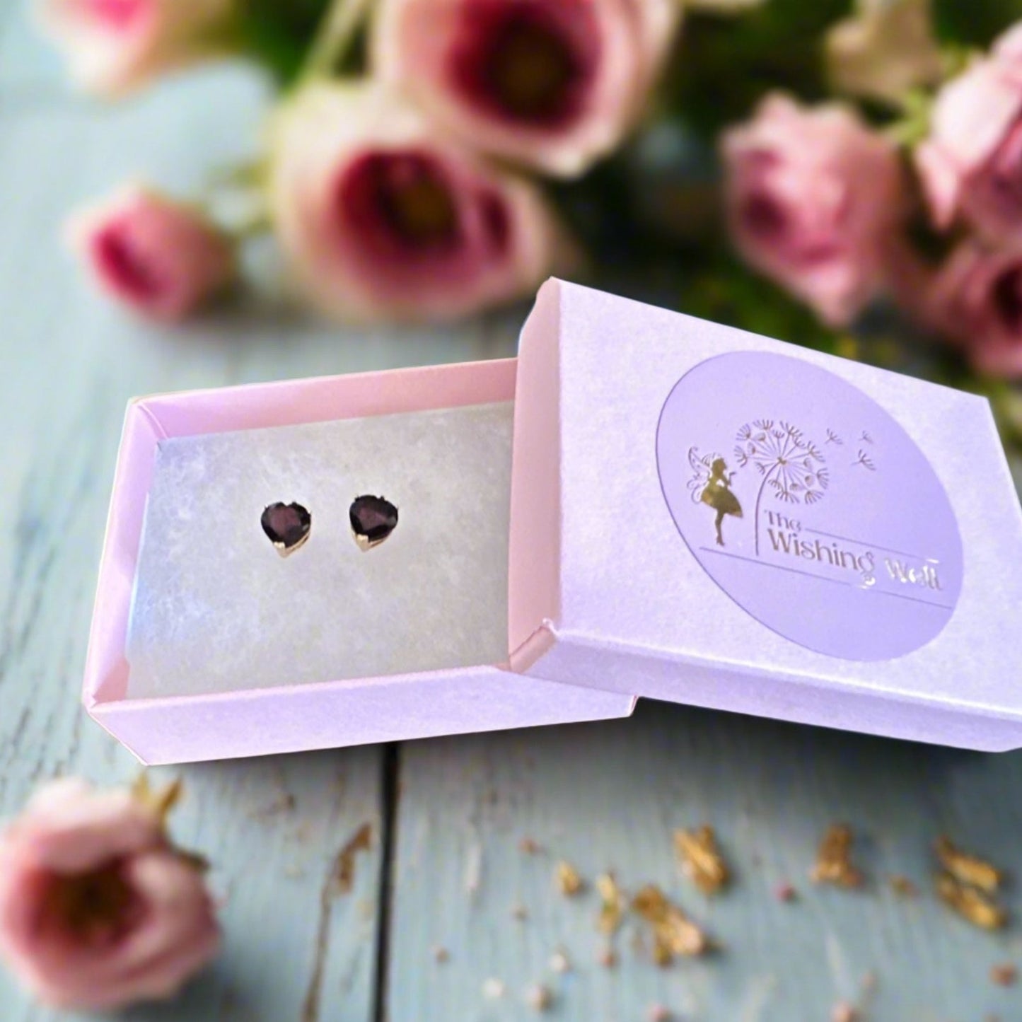 10k Solid Gold 2.30 Carat Garnet Heart Shaped Earrings