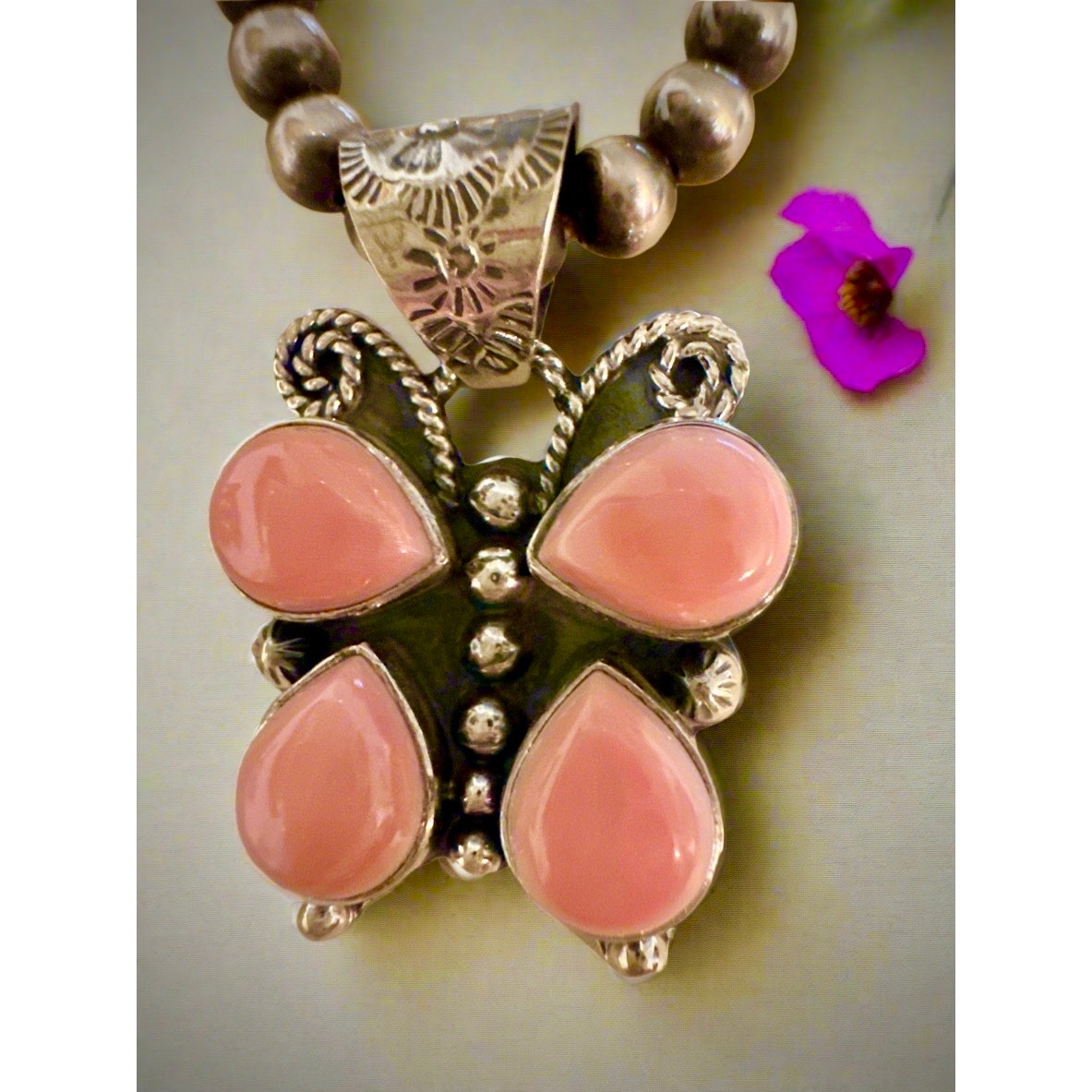 Beautiful Pink Conch Butterfly Pendant Sterling Silver 1”