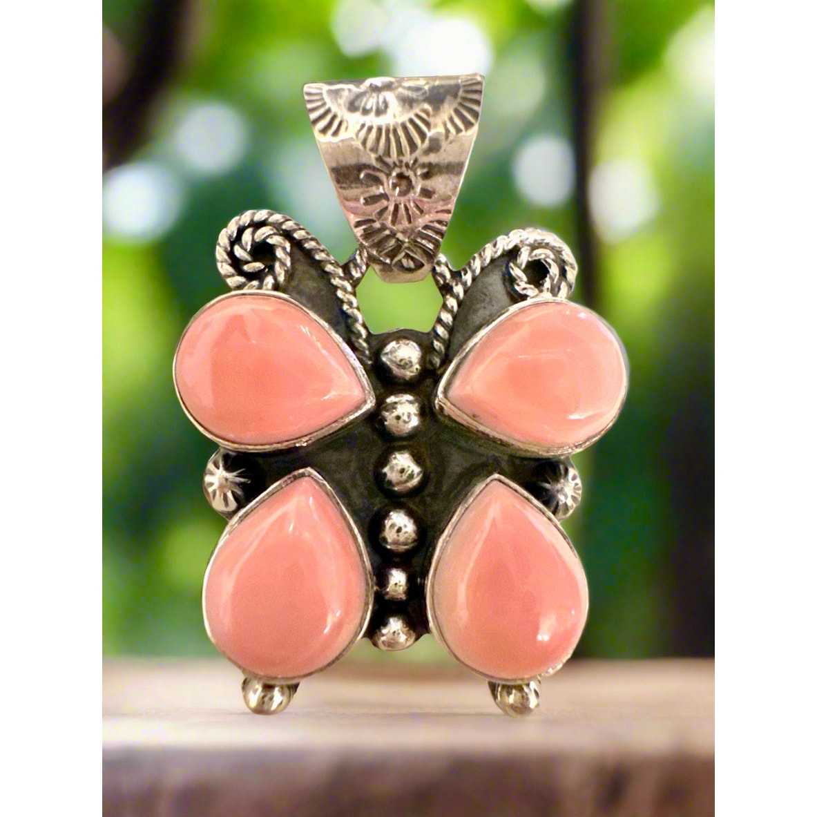 Beautiful Pink Conch Butterfly Pendant Sterling Silver 1”