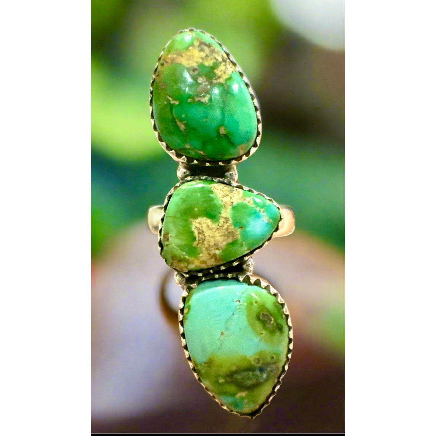 Sonoran Gold Turquoise Three Stone Ring Sterling Adjustable 5-10