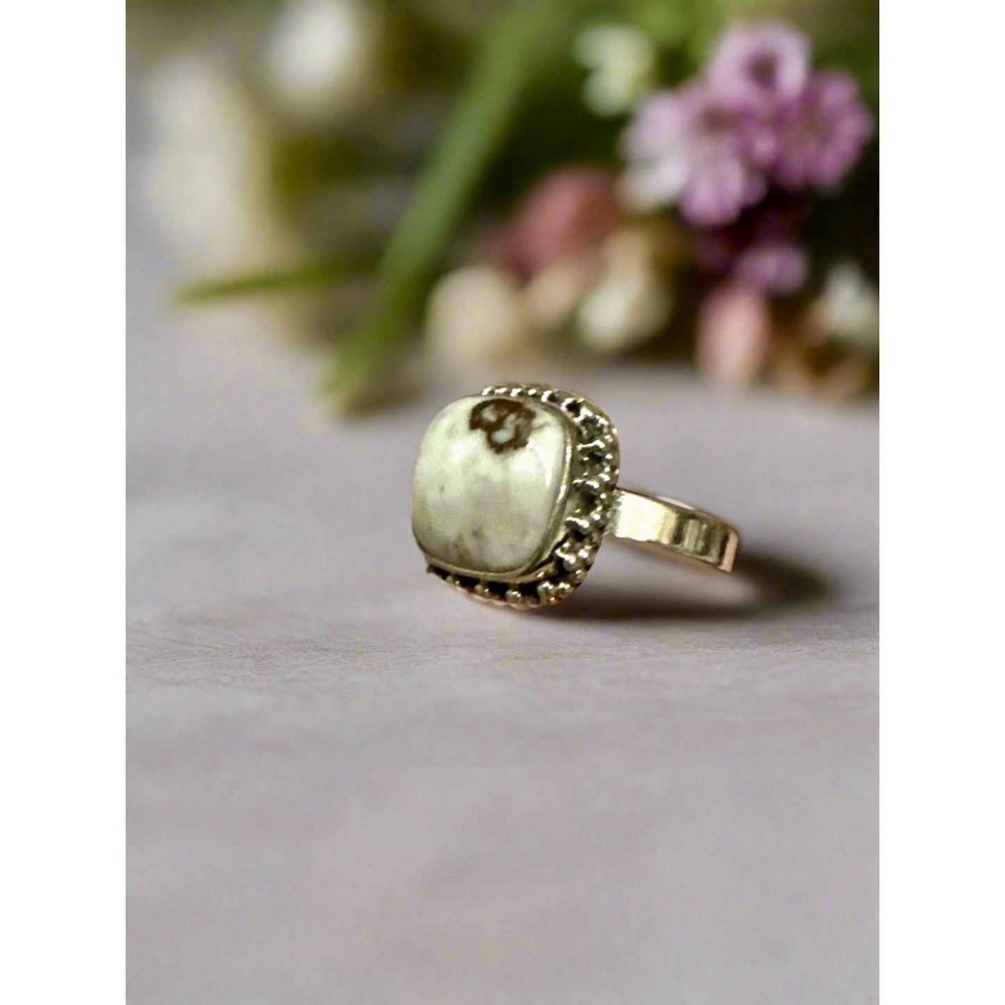 Wild Horse Jasper Dots Square Shaped Dainty Ring Size 7