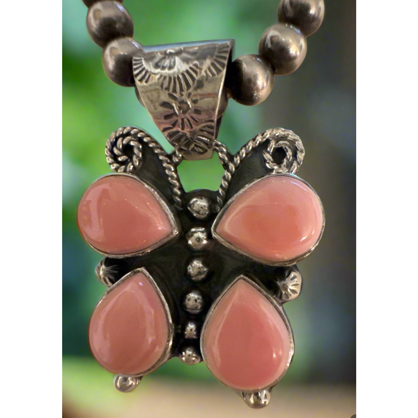 Beautiful Pink Conch Butterfly Pendant Sterling Silver 1”