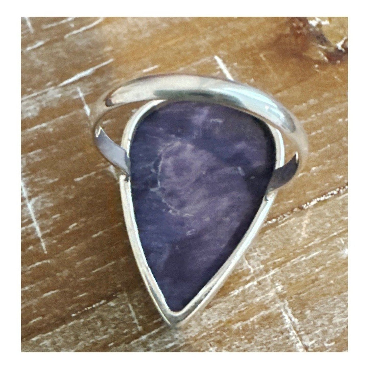 Huge Purple Charoite 925 Sterling Silver Ring Size 8 BOHO