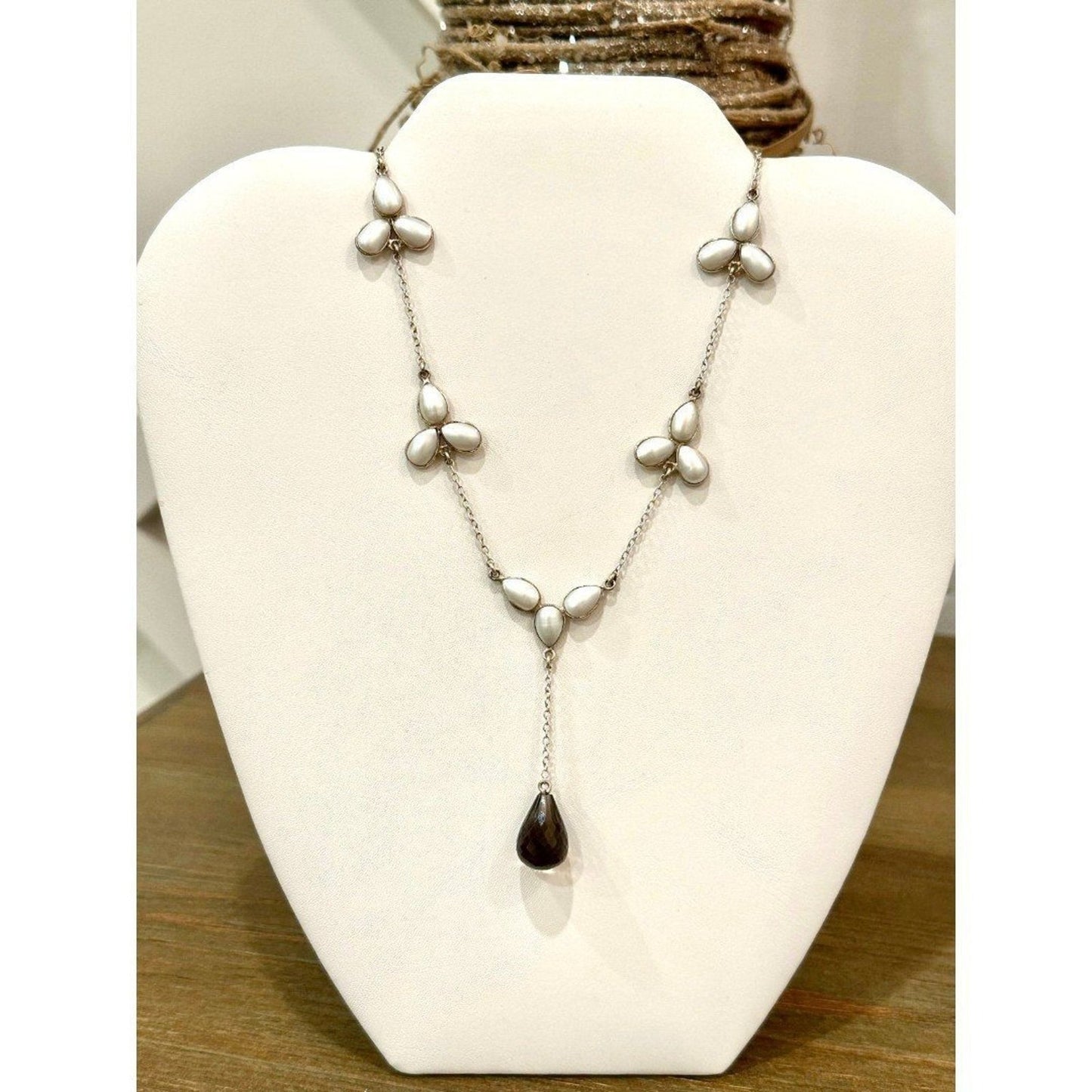 Pearl and Smoky Quartz Drop Necklace