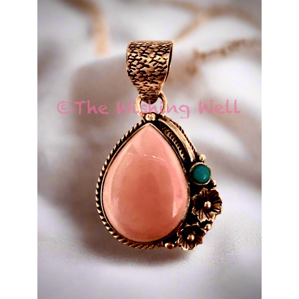 Queen Pink Conch & Turquoise Teardrop | Pendant | Sterling Silver 1.6” Long