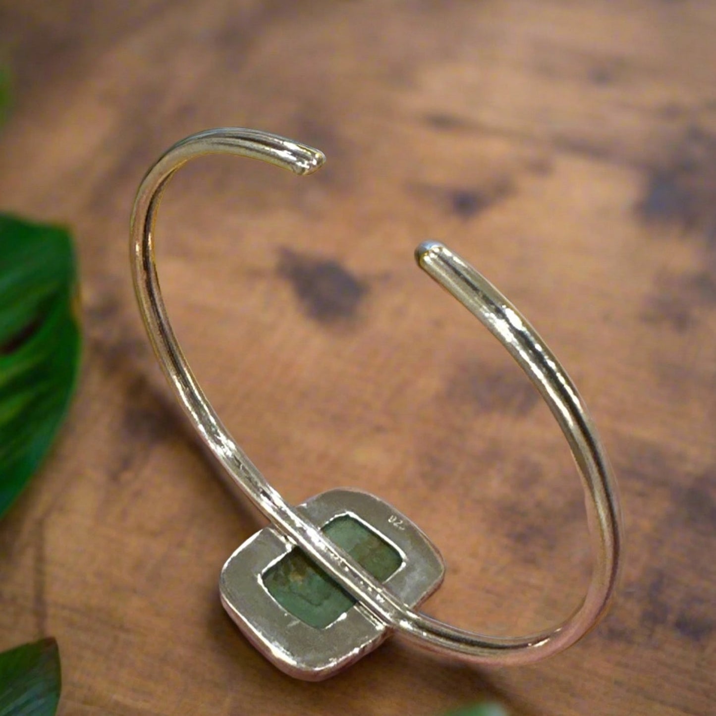 Square Green/Blue Turquoise Cuff 925 Silver Bracelet 1” Adjustable