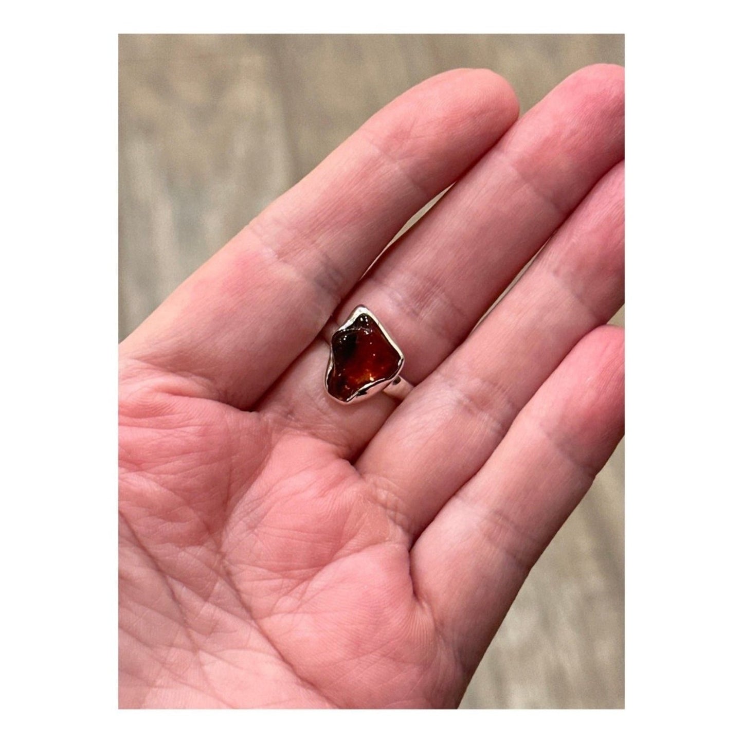 Natural Custom Made Amber .925 Ring Size 7.25