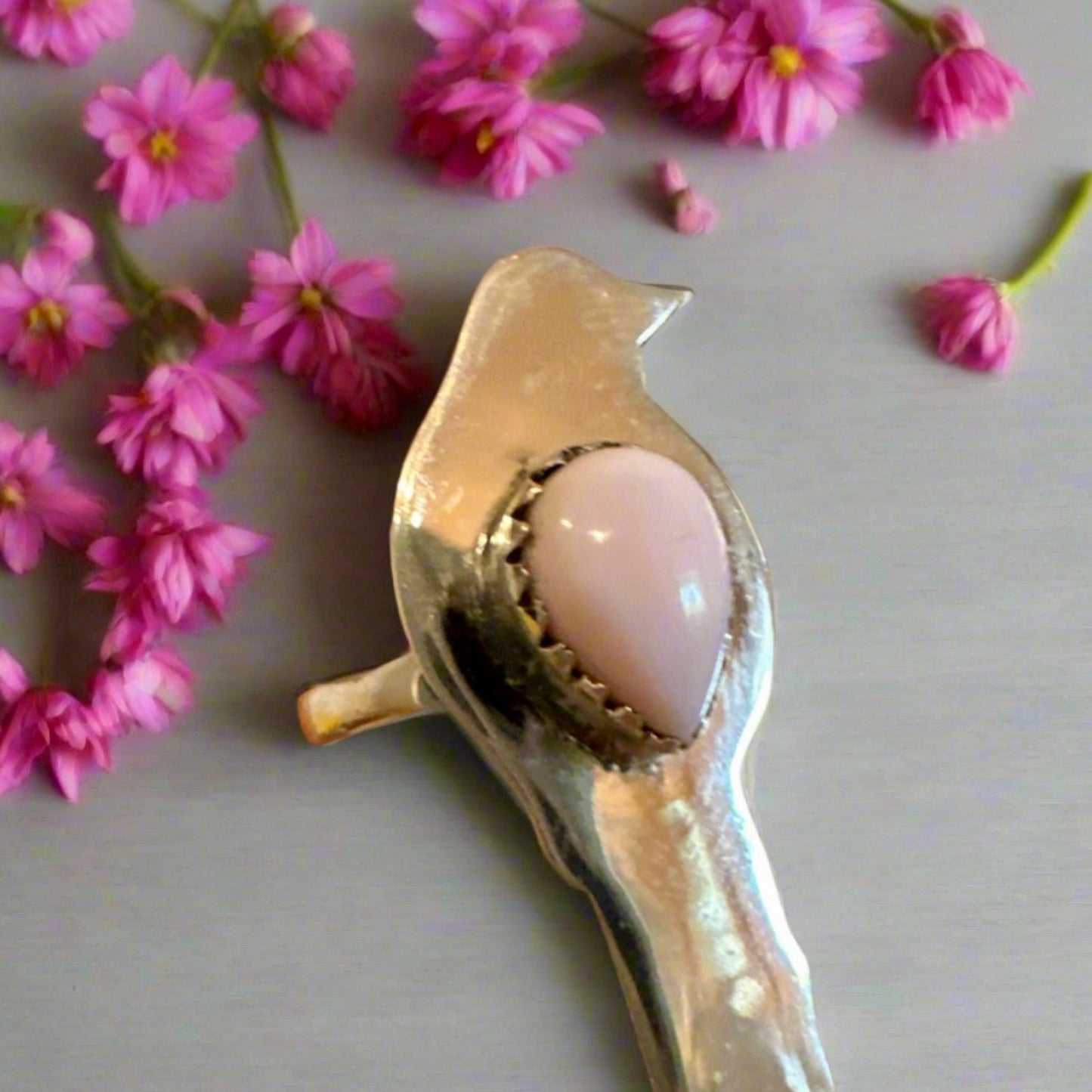 Pink Conch Bird Dove Sterling Silver southwestern Ring Size 7