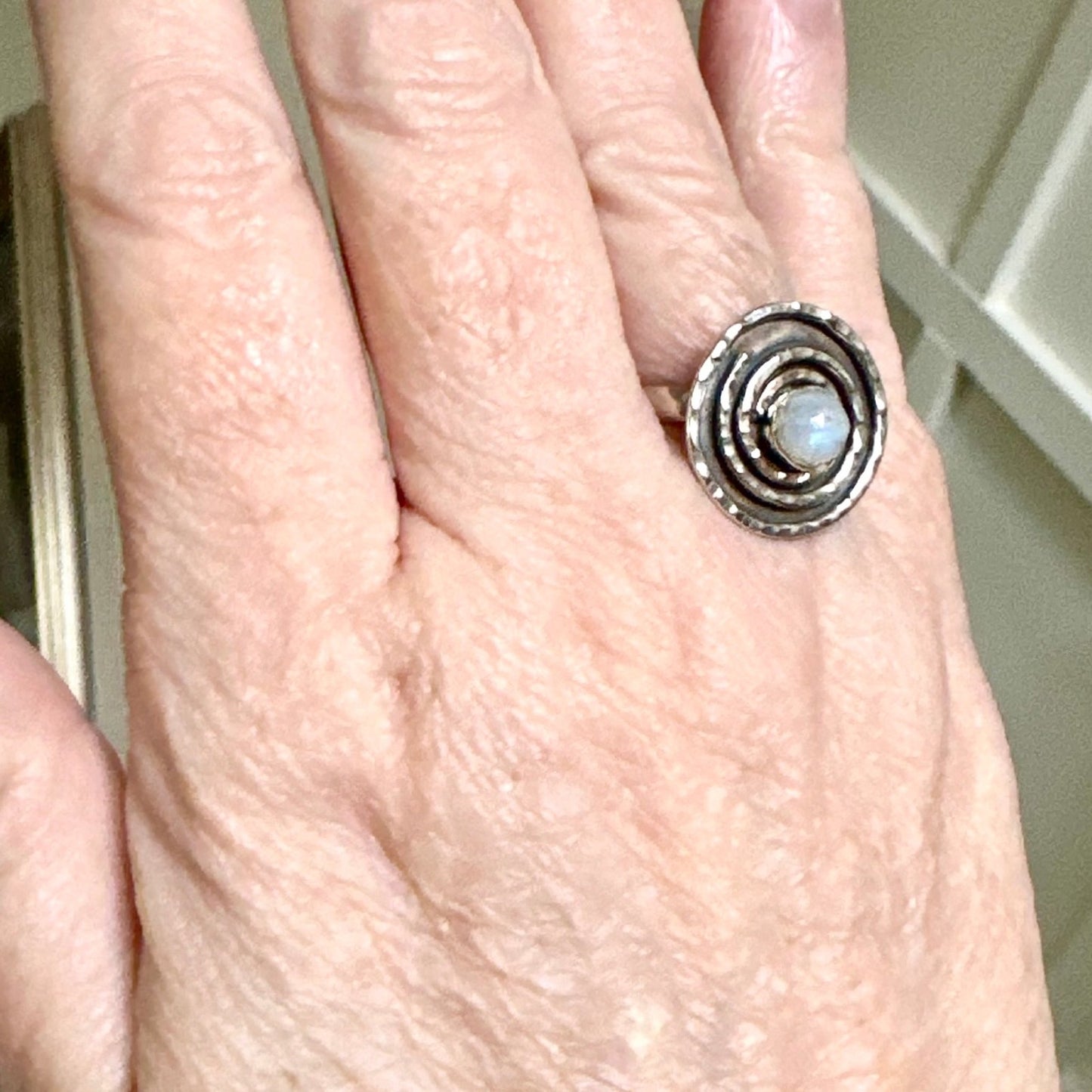 Moonstone Oxidized Swirl Ring Size 7