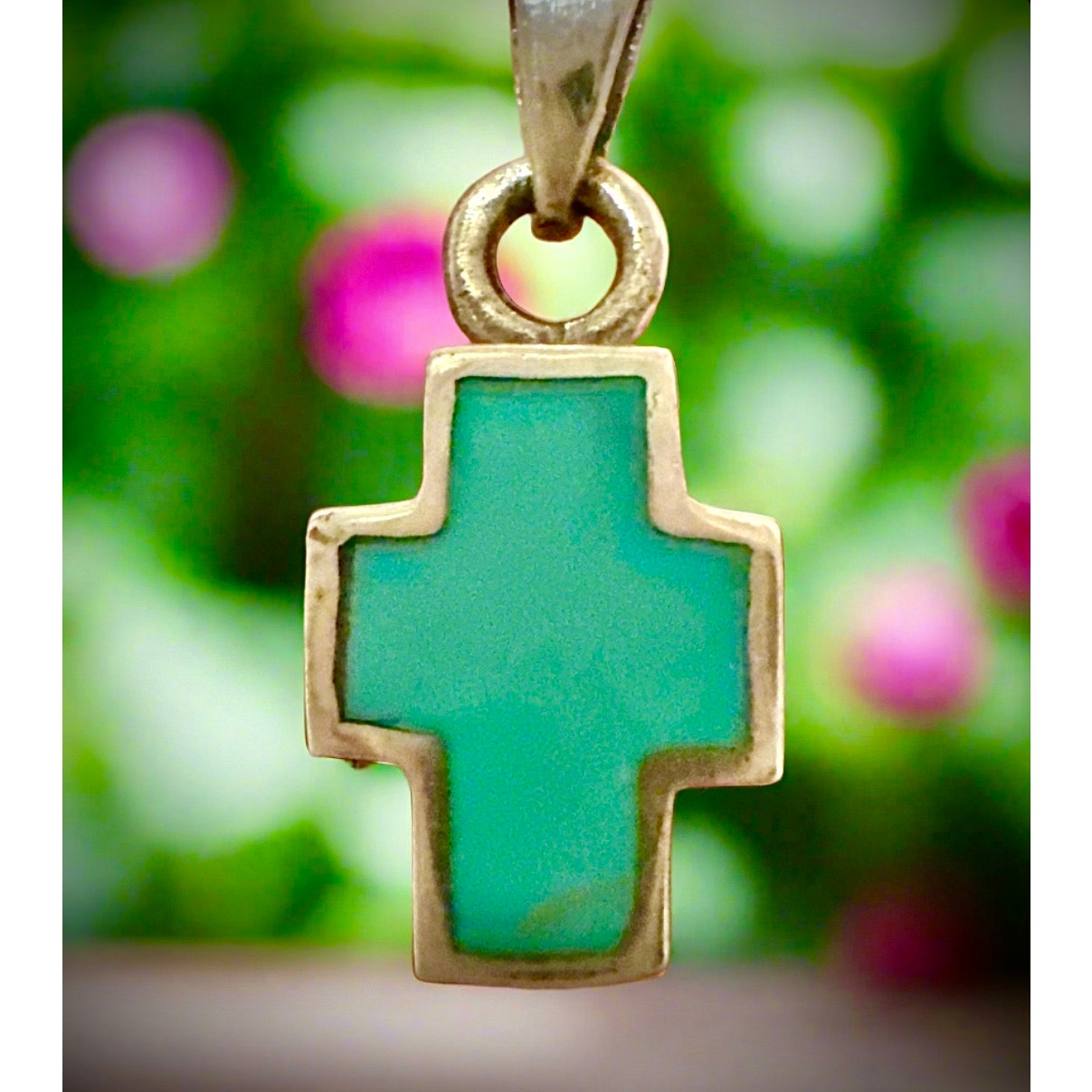 Kingman Turquoise Inlay Cage Filigree Dainty Necklace 18-20”