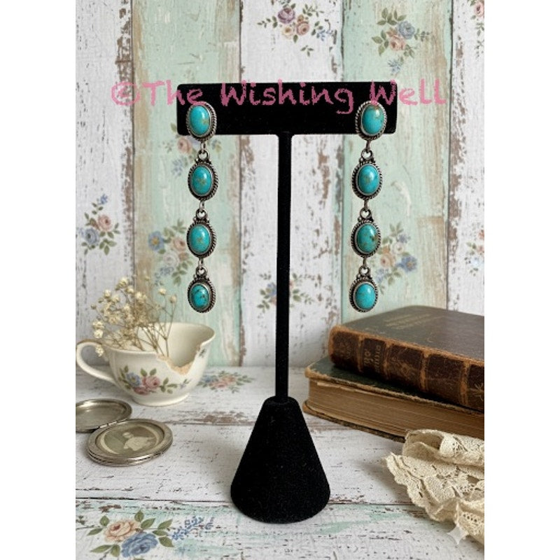 Blue Mohave Turquoise Long Dangle Earrings 2.5”