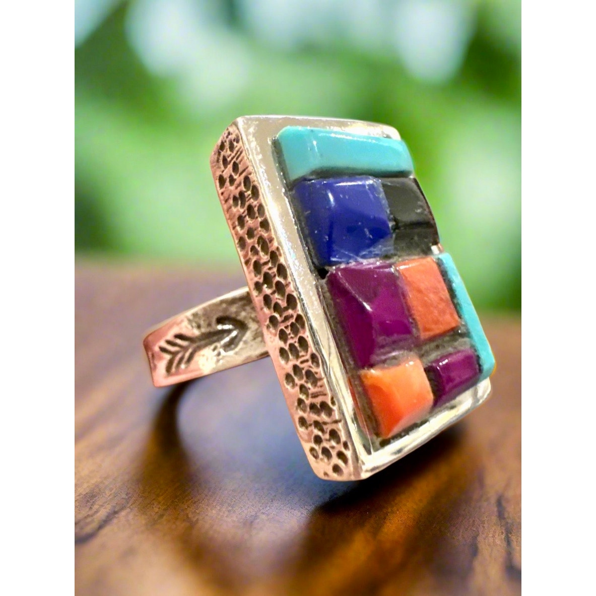 Turquoise | Purple Spiny | Lapis | Orange Spiny | |Sterling Ring | Size 7.5