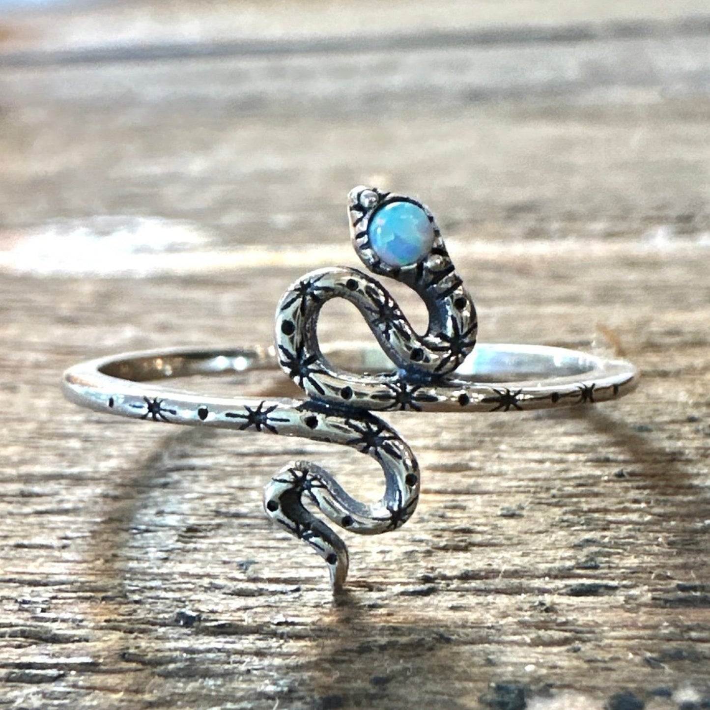 Adorable Dainty Southwestern Lab Opal Snake Ring Sizes 4-10 Sterling Silver .925