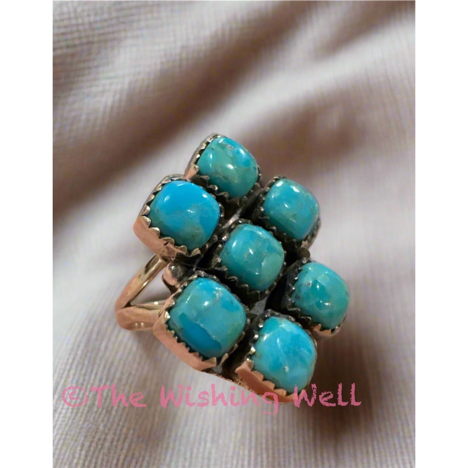 Kingman Blue Turquoise Cluster Ring | Sterling Silver| Size 7