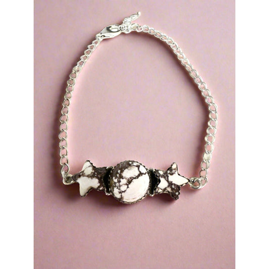 Wild Horse Jasper Sterling Stars Bracelet Southwestern Adjustable