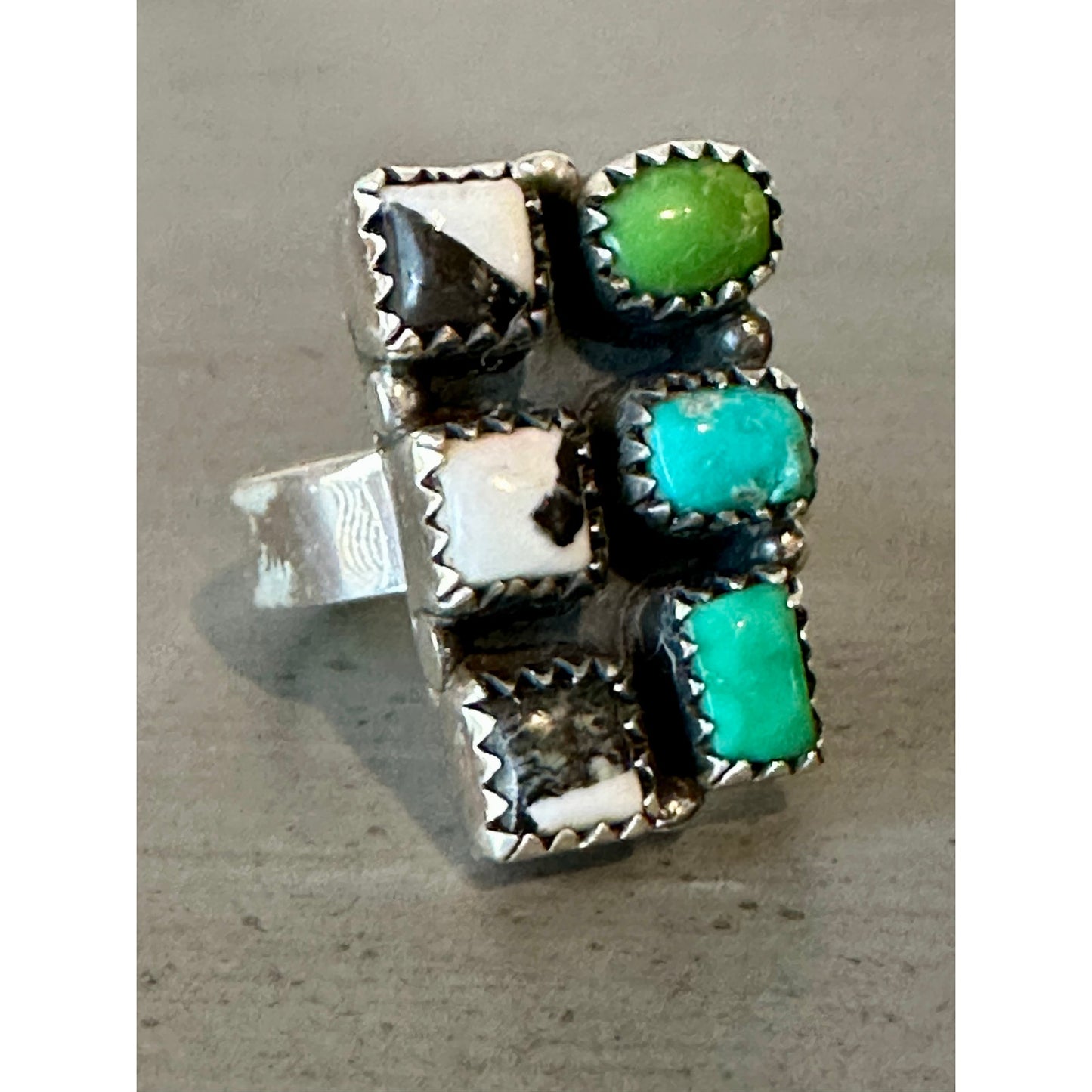 Sonoran Gold Turquoise | White Buffalo | Square Cluster Ring | 5-10