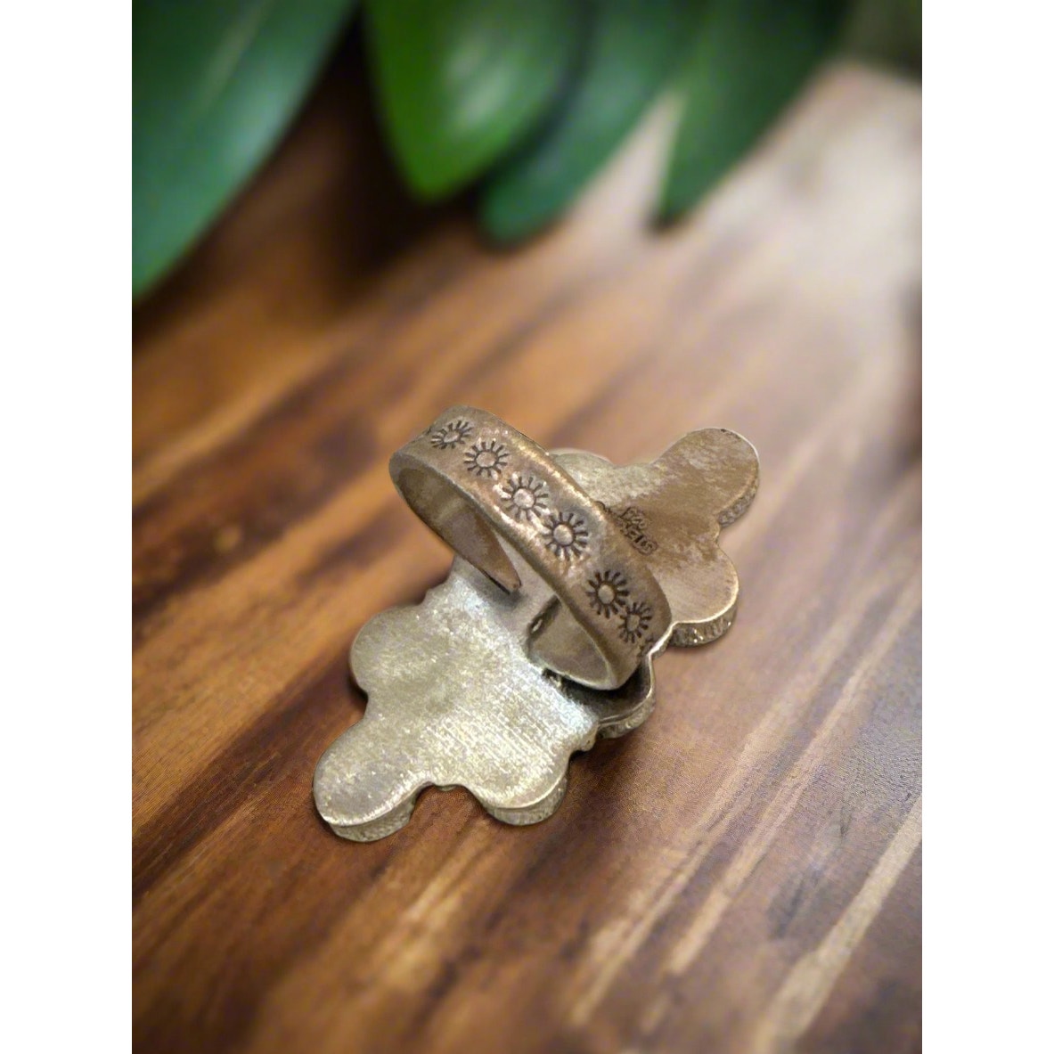 White Buffalo Southwestern Cluster Sterling Silver RIng Adjustable in Size