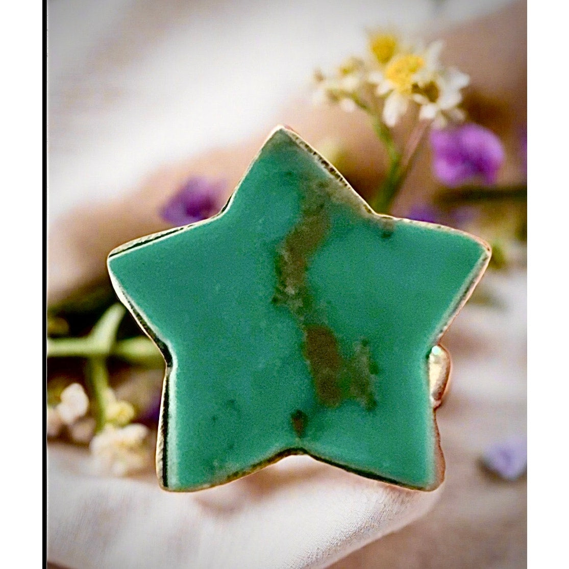Turquoise Celestial Star Sterling Silver Ring Size 9
