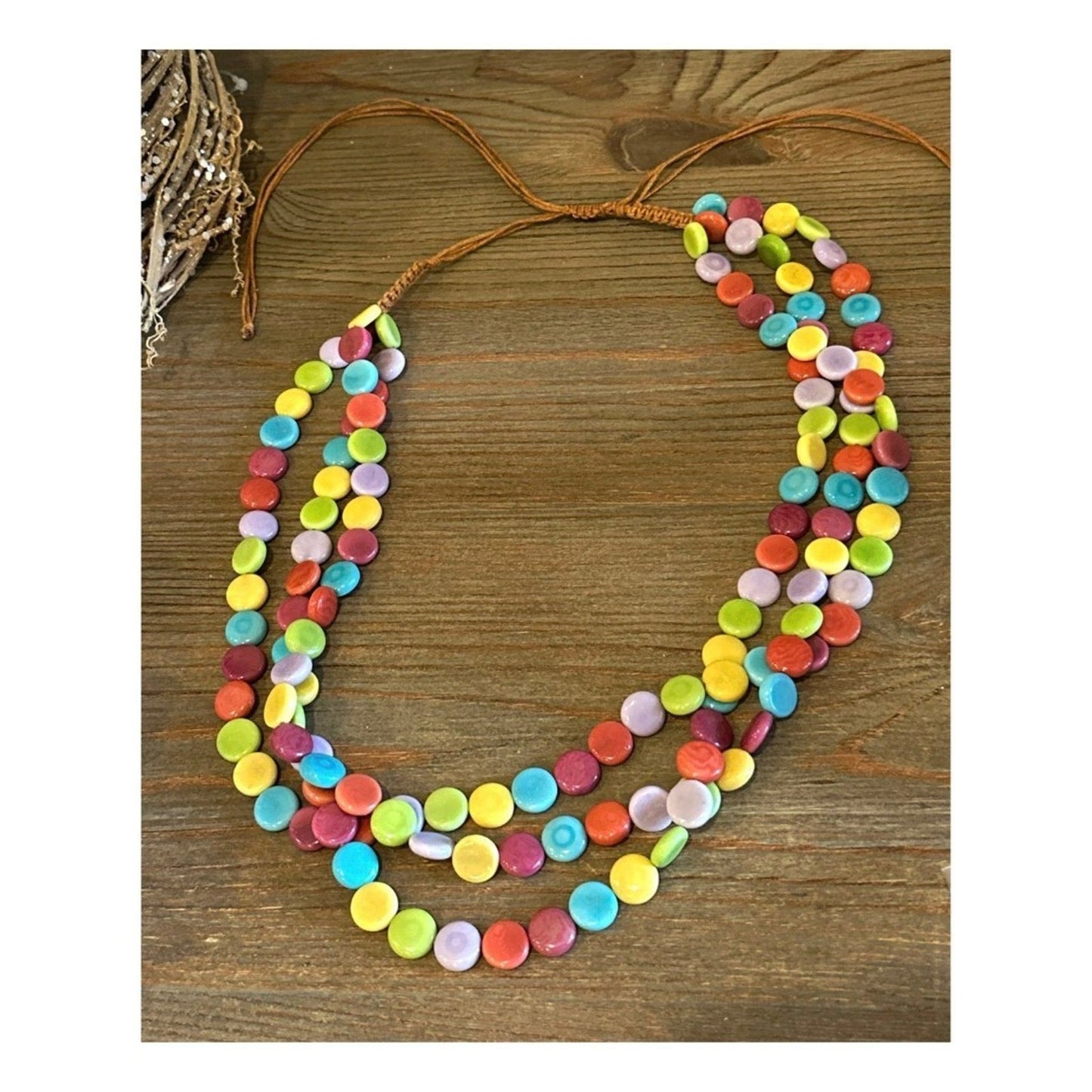 Vibrant Tagua Nut Necklace - Organic Rainforest Jewelry, Adjustable 16" to 22"