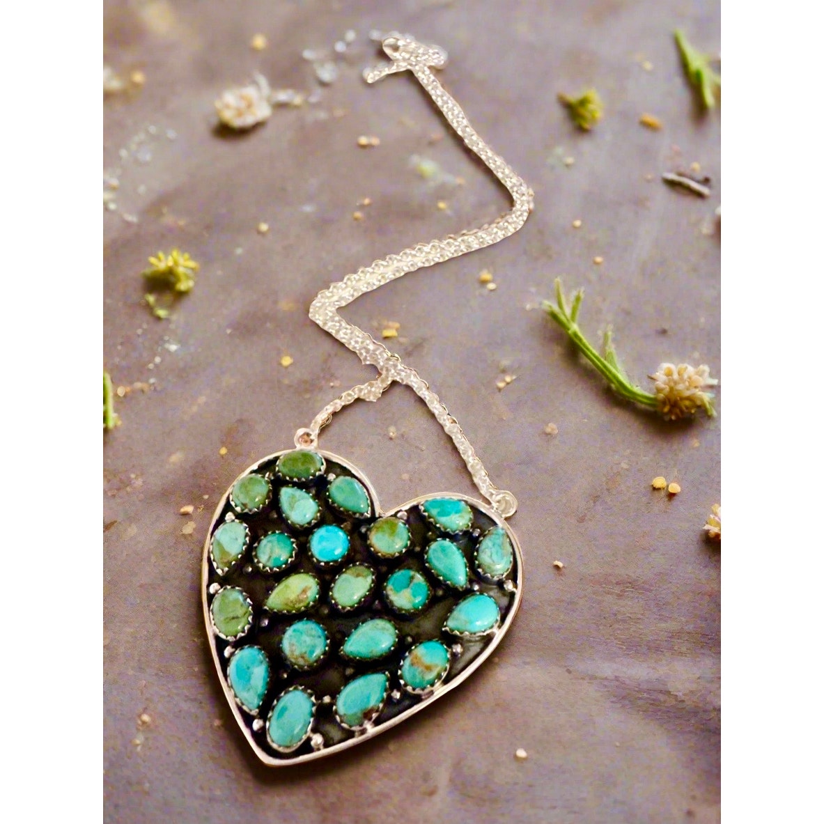 WOW!!! Huge Kingman Turquoise Heart Shaped Sterling Necklace 1.75” x 1 u5”