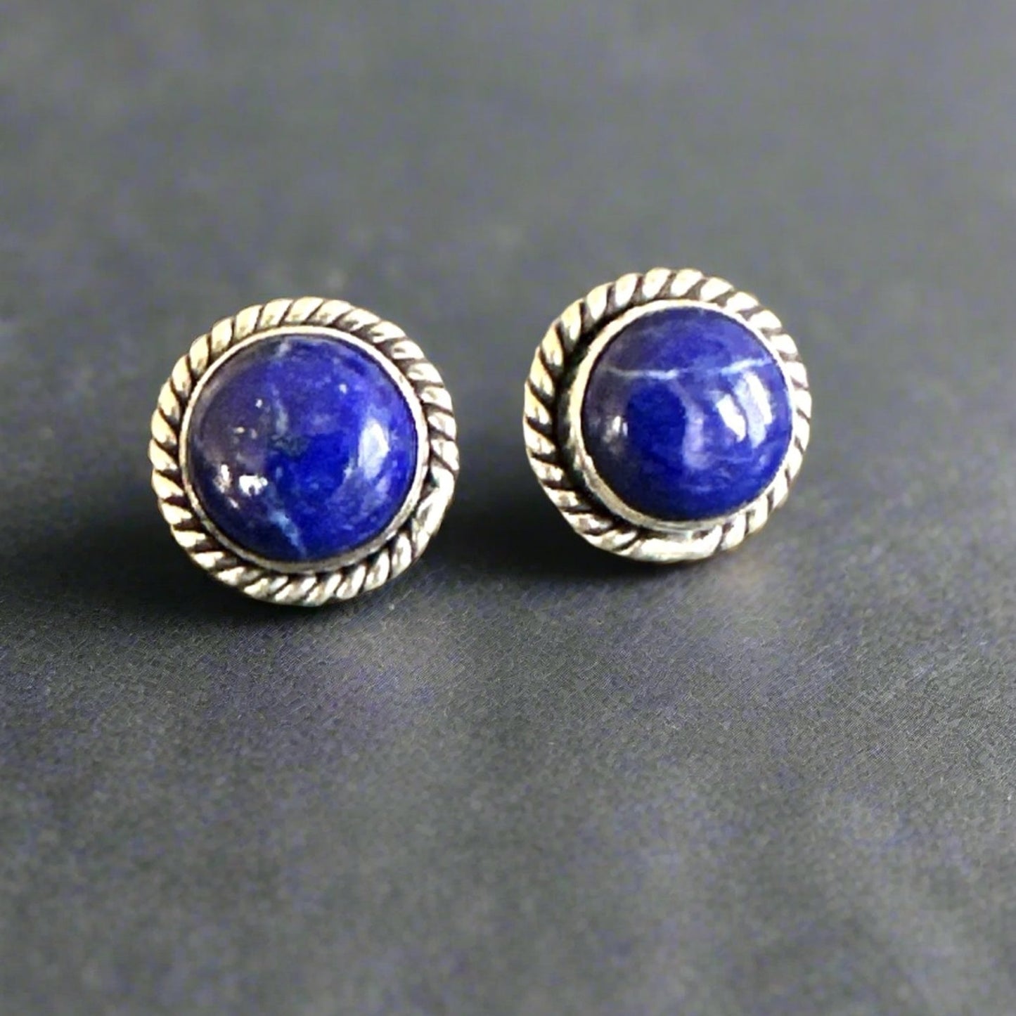 Lapis Lazuli Rope Round Southwestern Stud Earrings