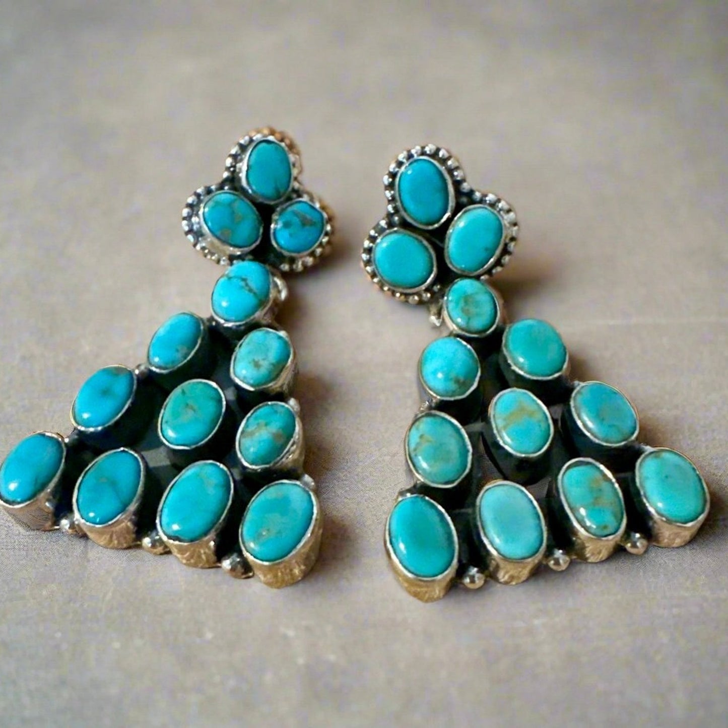 Huge Turquoise Dangle Earrings .925 Sterling Silver 1.5” Long