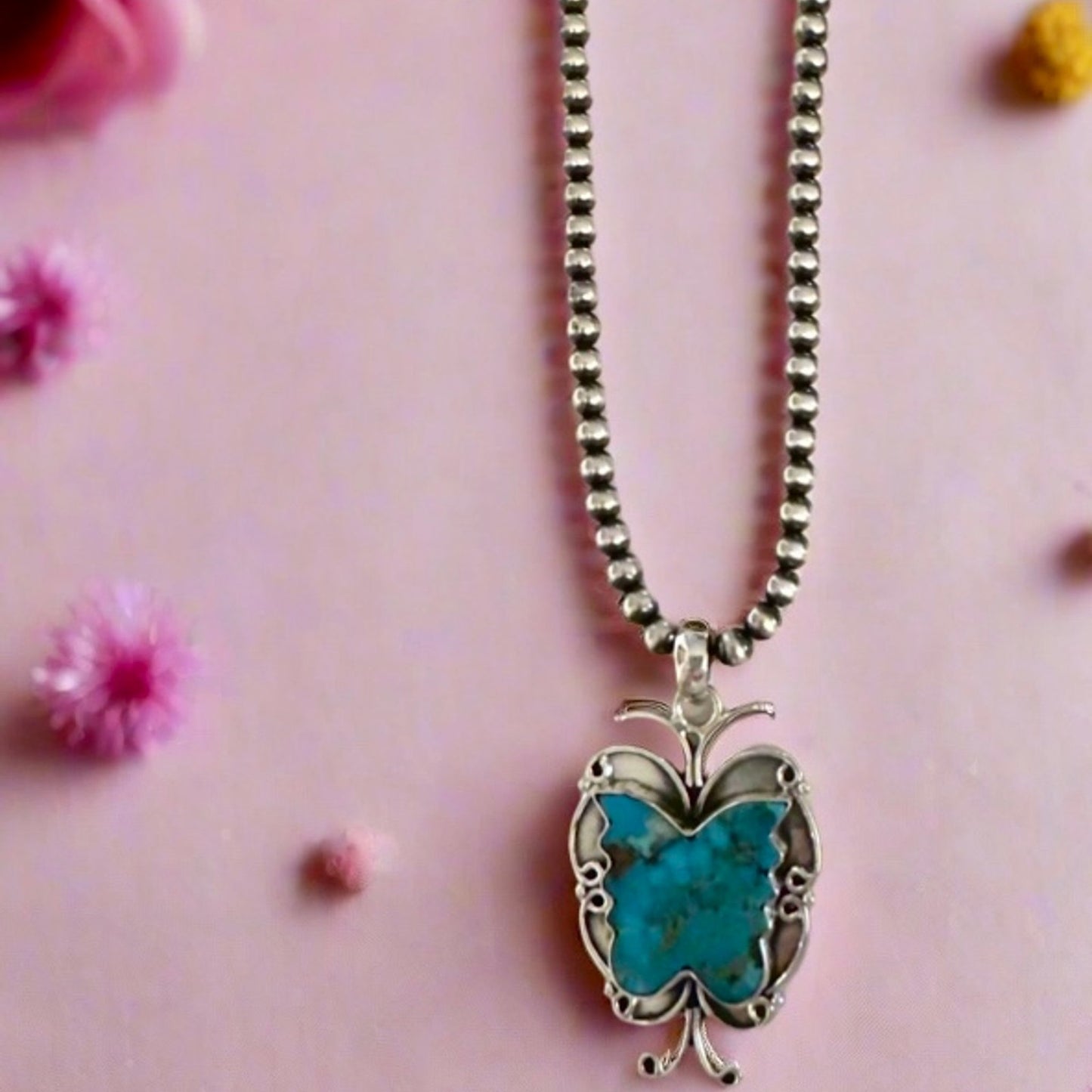 Turquoise Butterfly Southwestern Pendant 2”