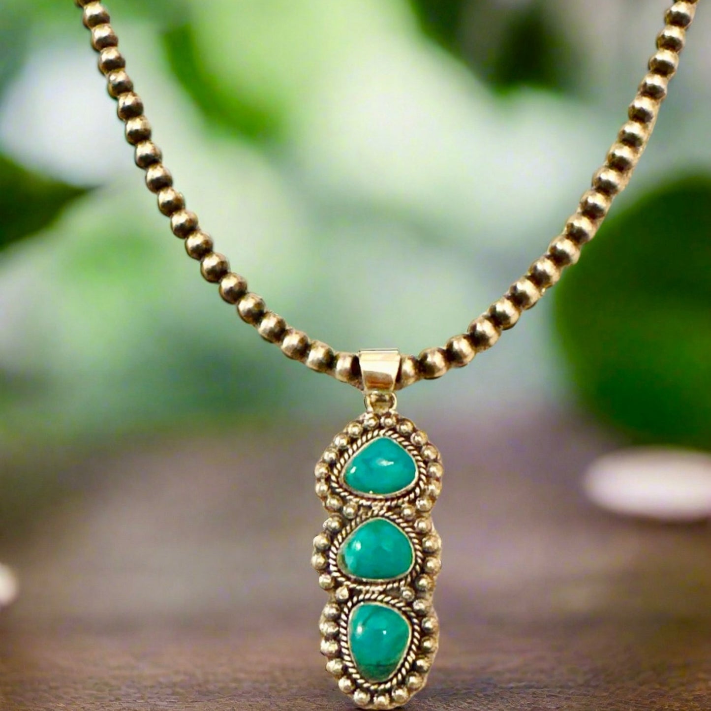 Arizona Turquoise Three Stone Southwestern Pendant Sterling Silver 2.25”