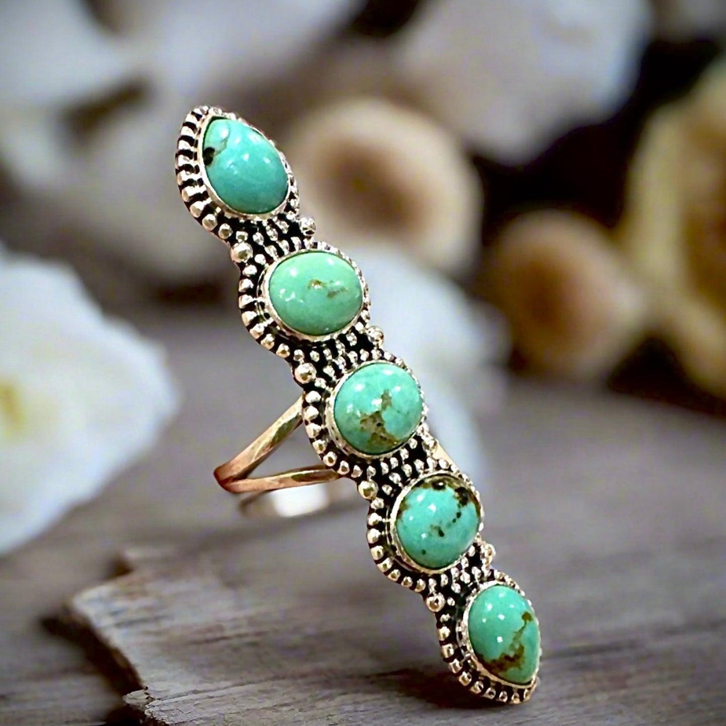 Five stone Royston turquoise southwestern Sterling silver ring size 10