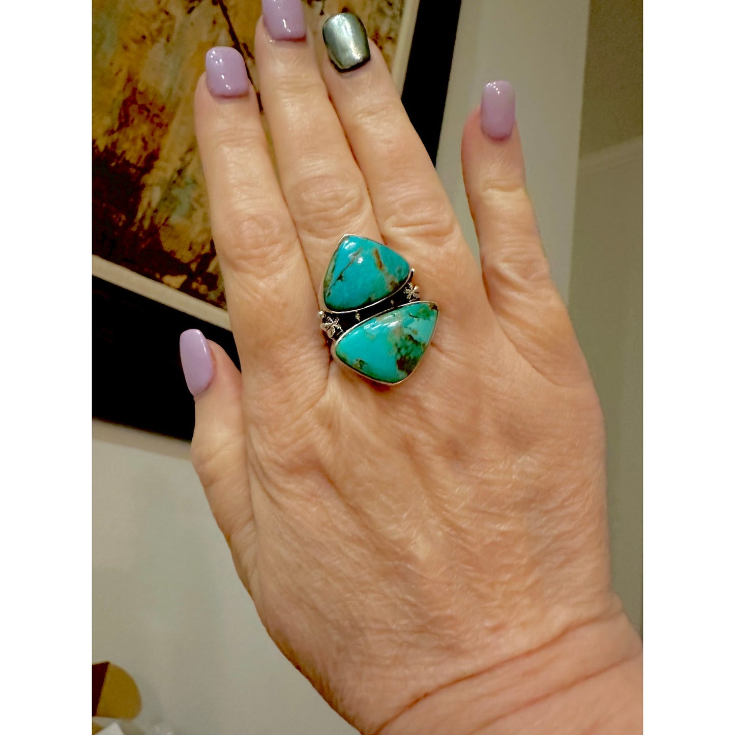 Mojave Turquoise Two Stone Southwestern Ring Size 7