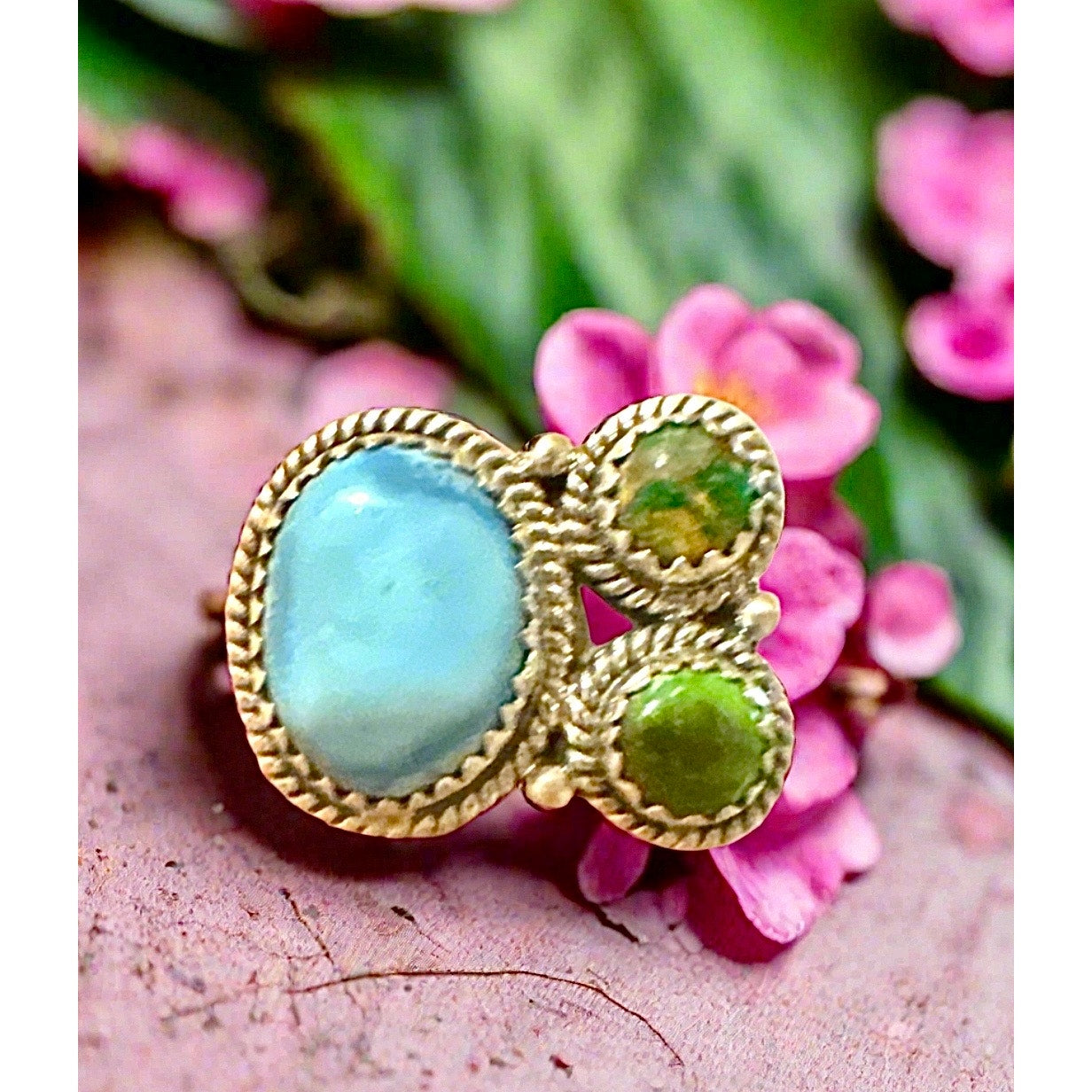 Golden Hills & Sonoran Gold Turquoise Sterling Silver Ring Size 6-10 Adjustable