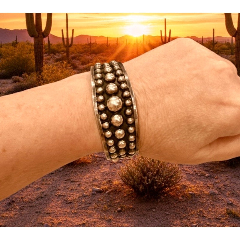 Taxco Mexico Vintage Three Row Dot Bubble Cuff Bracelet | Size 5-8