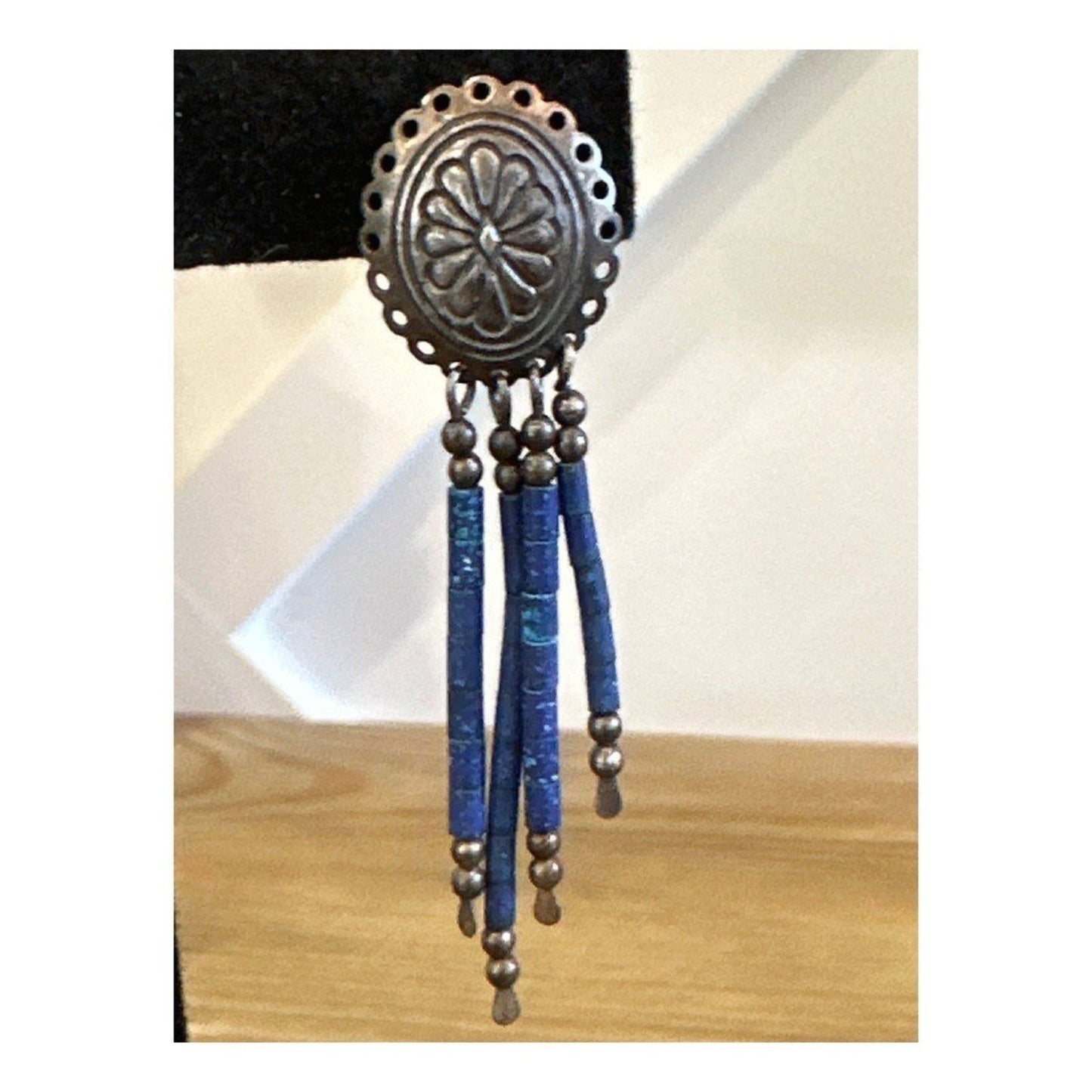 Vintage Sterling Silver Dangle Earrings with Lapis Lazuli 2"