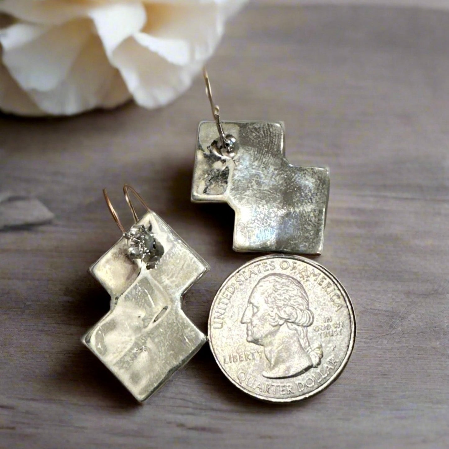 Chalcedony Square Cluster Geometric Sterling Silver Earrings 1”