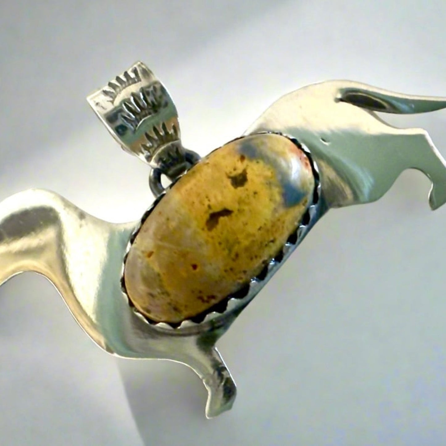 Weiner Dog Daschund Bumblebee Jasper Sterling Silver Pendant 1.25”