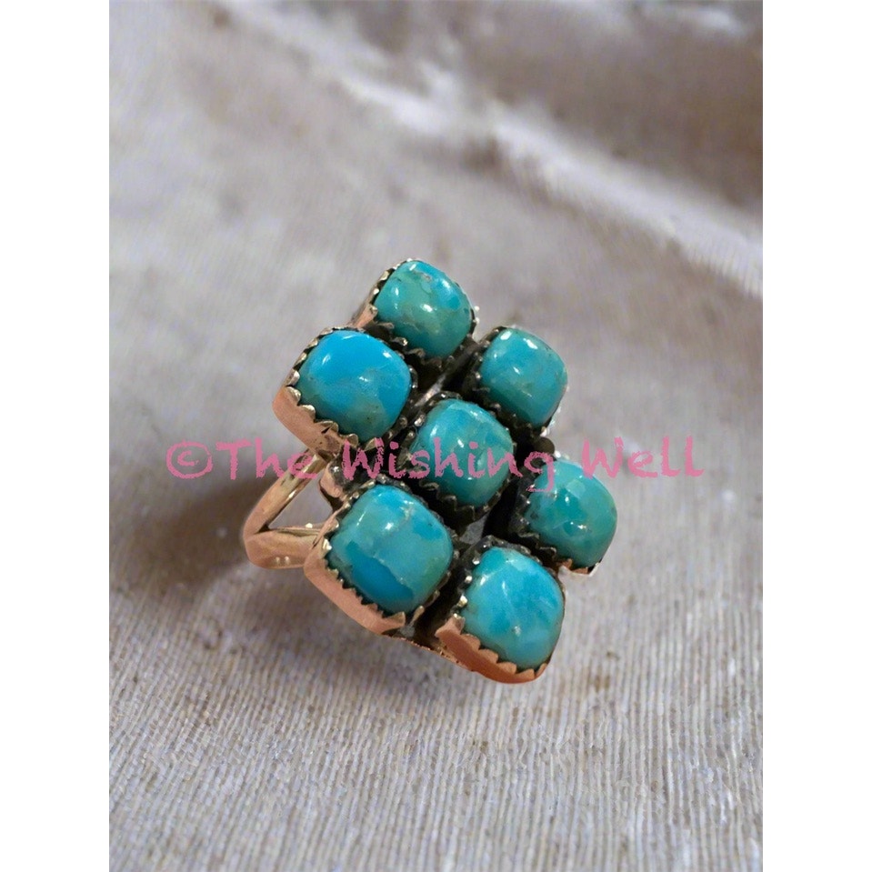 Kingman Blue Turquoise Cluster Ring | Sterling Silver| Size 7