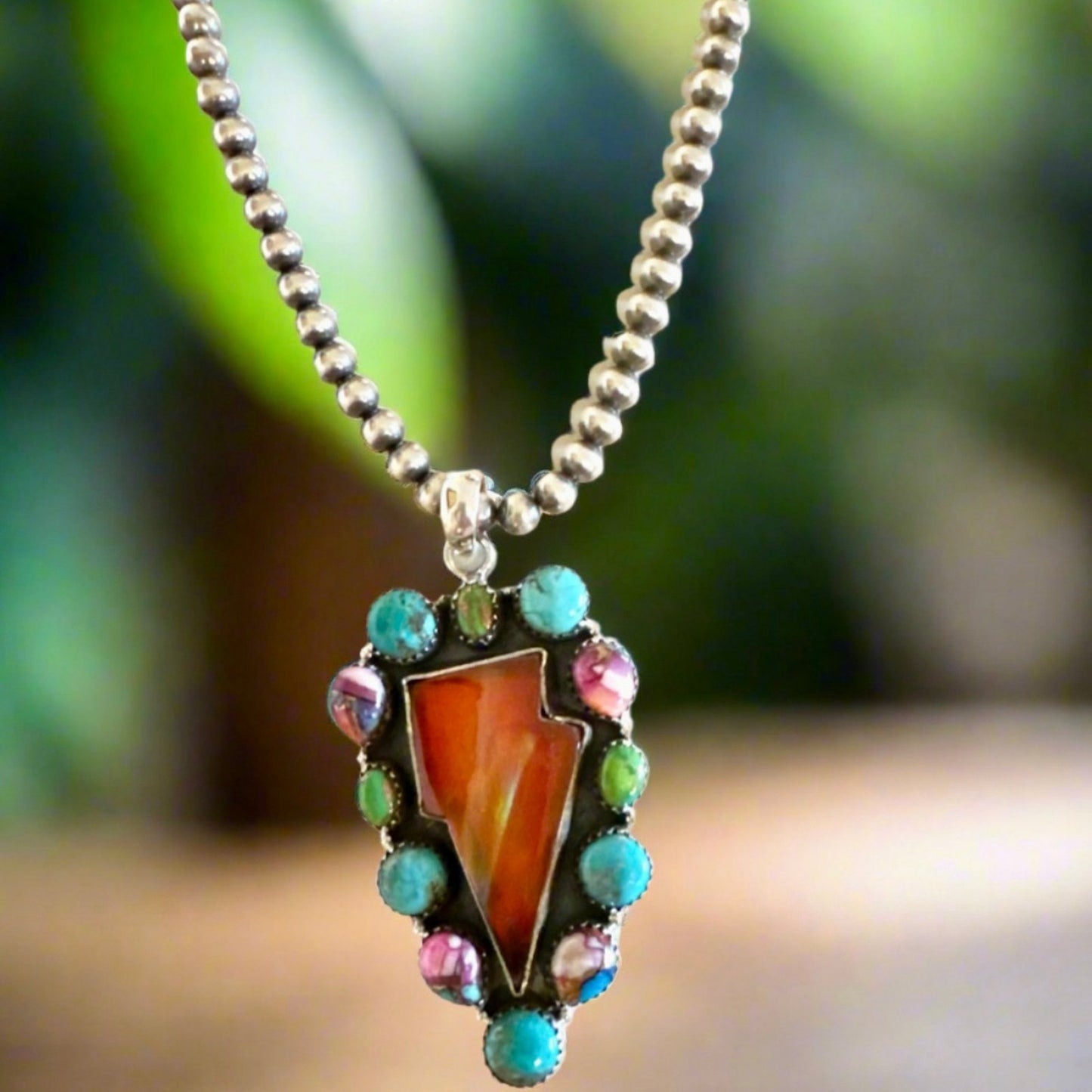 HUGE! Statement Mixed Stone Lightening Bolt Pendant 2.5” Long