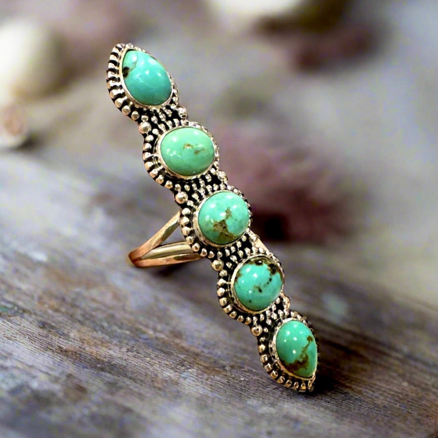 Five stone Royston turquoise southwestern Sterling silver ring size 10