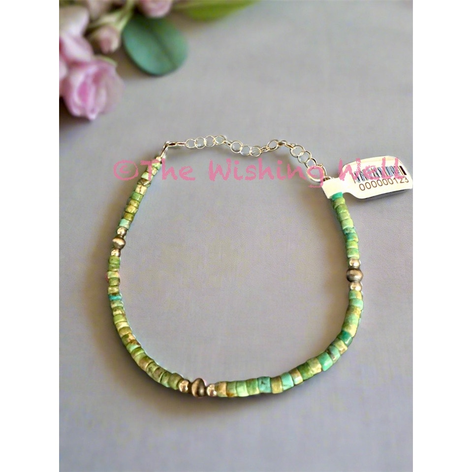 Turquoise & Silver Bead 925 Sterling Silver Adjustable Bracelet