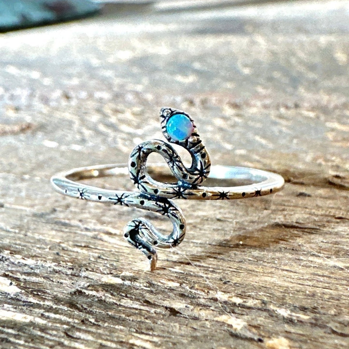 Adorable Dainty Southwestern Lab Opal Snake Ring Sizes 4-10 Sterling Silver .925