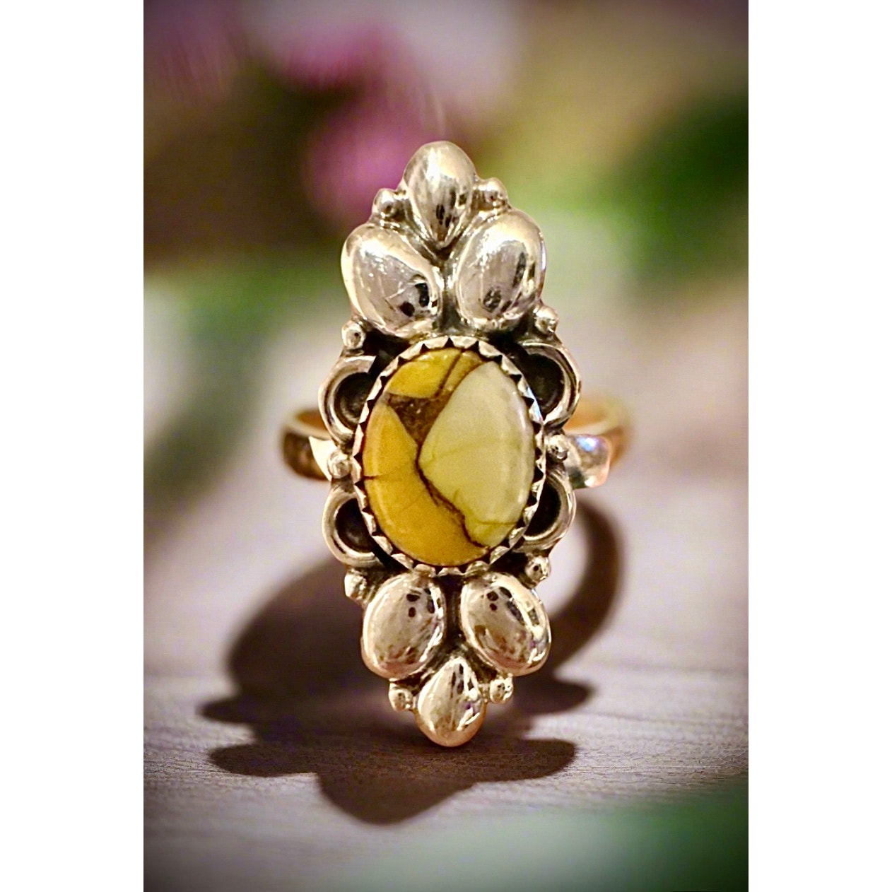 Honey Dahlia Oval Sterling Silver Ring 1.30” Long Size 9