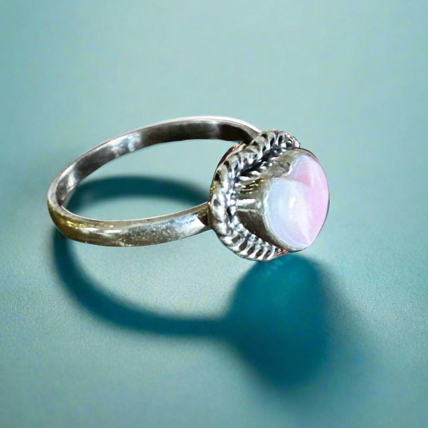 Pink Conch Heart Shaped 925 Sterling Silver Ring Size 10