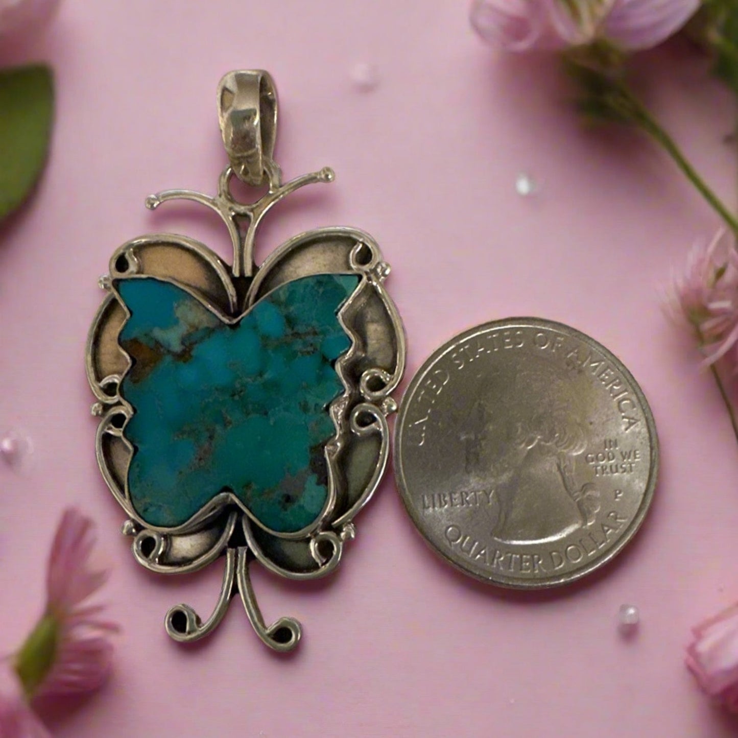 Turquoise Butterfly Southwestern Pendant 2”