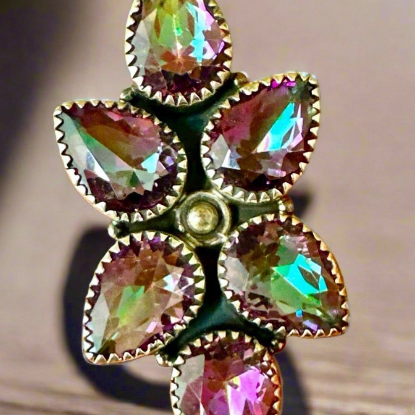 HUGE Teardrop Sawtooth Oxidized Mystic Topaz .925 Ring Adjustable 4-12