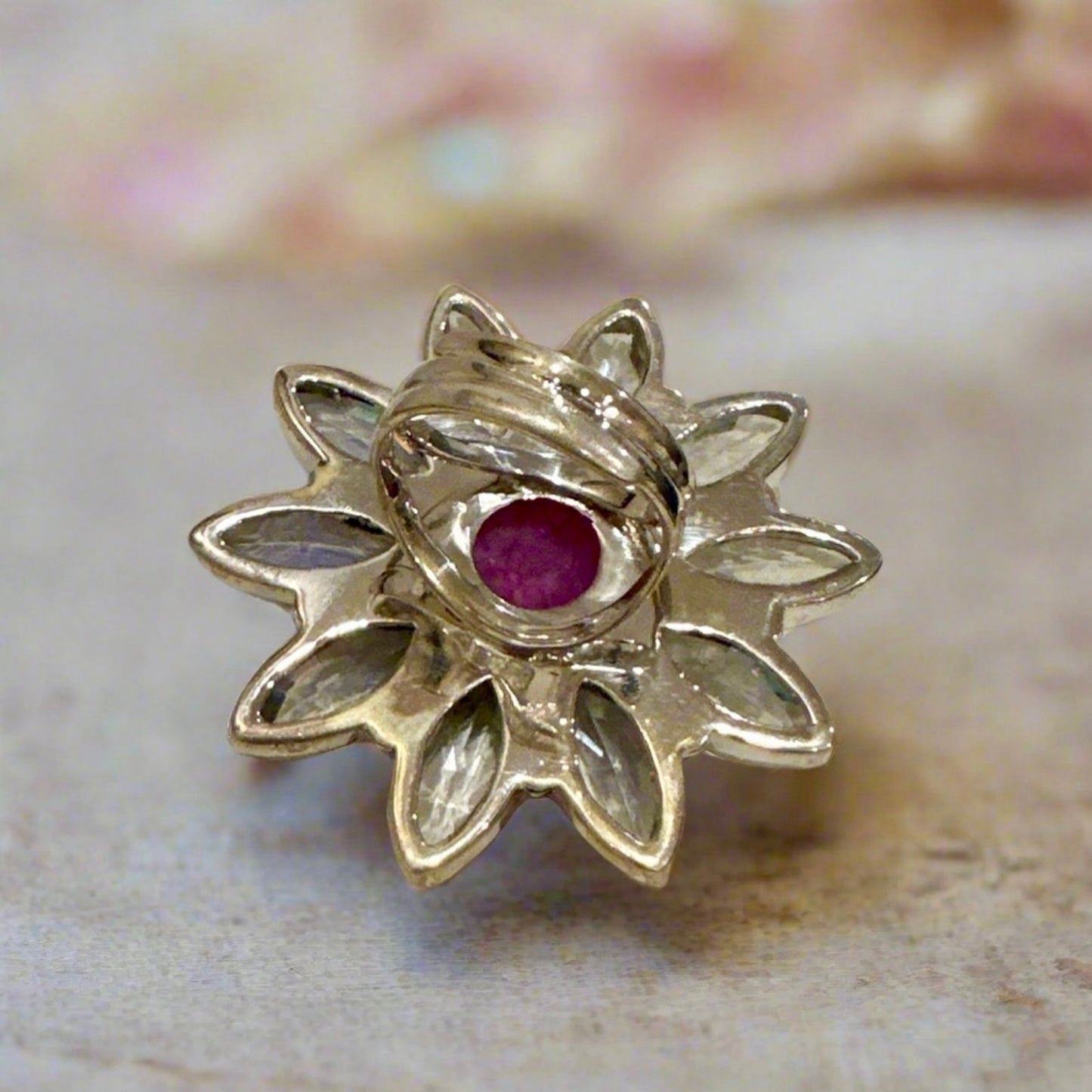 Pink Moonstone Aurora Quartz Oval Round Statement Ring Adjustable