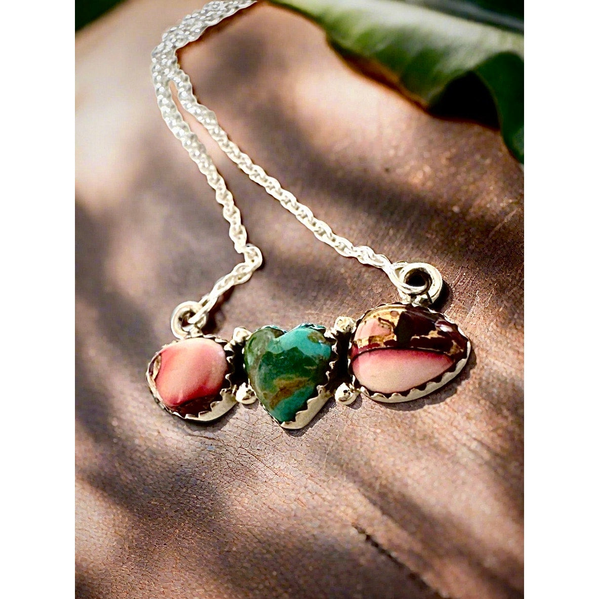 Sonoran Gold Turquoise & Rose Dahlia Heart Necklace 16-18”