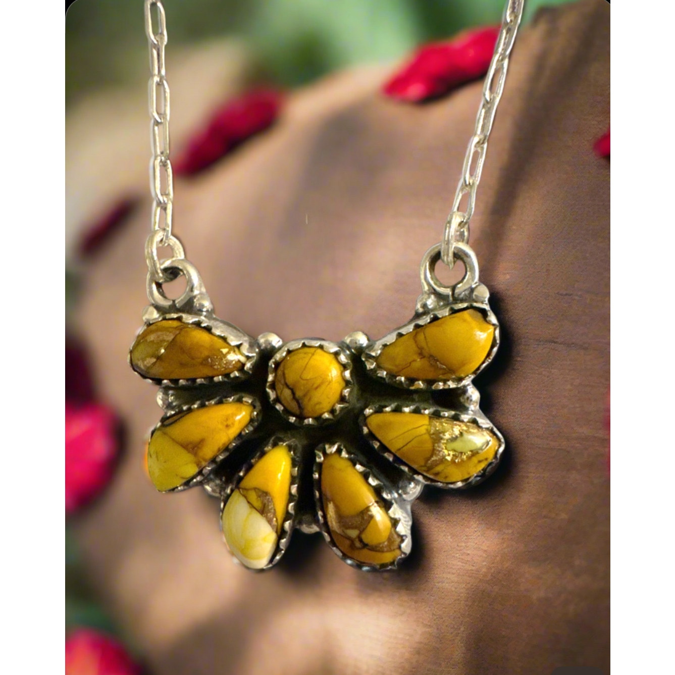 Sterling Silver Honey Dahlia Pendant – Boho Southwestern Style