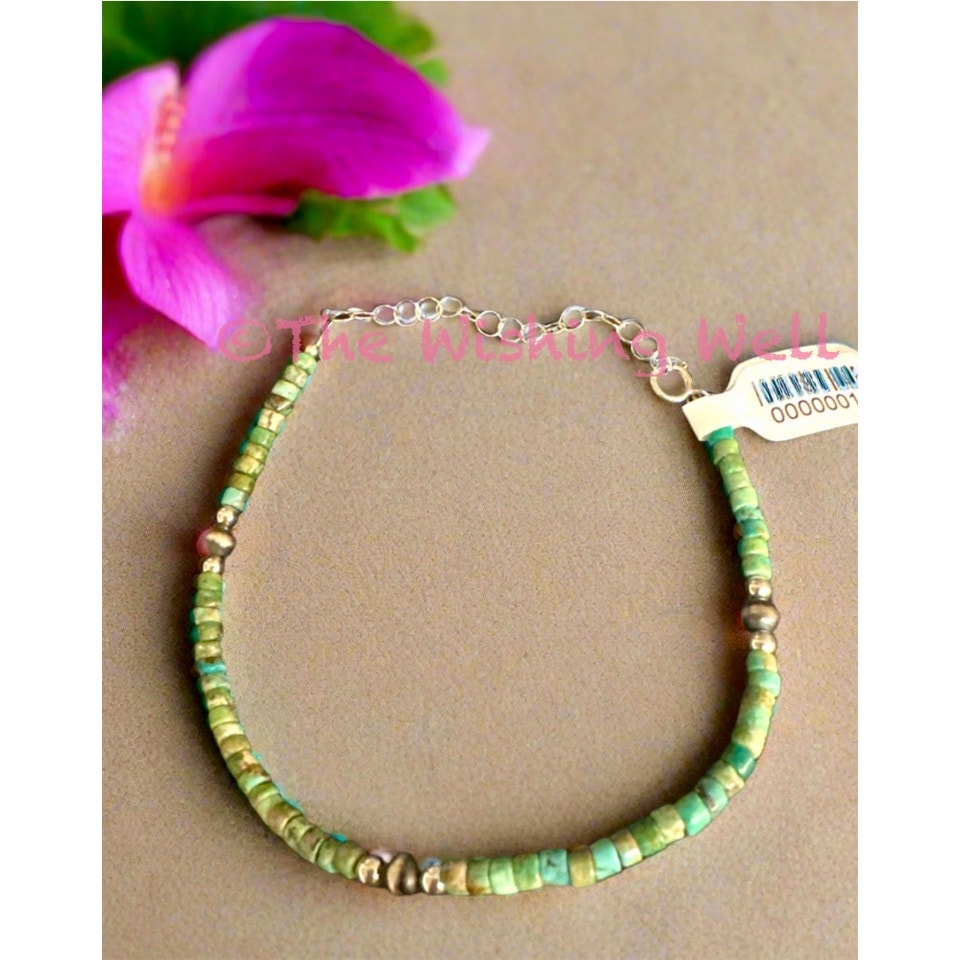 Turquoise & Silver Bead 925 Sterling Silver Adjustable Bracelet