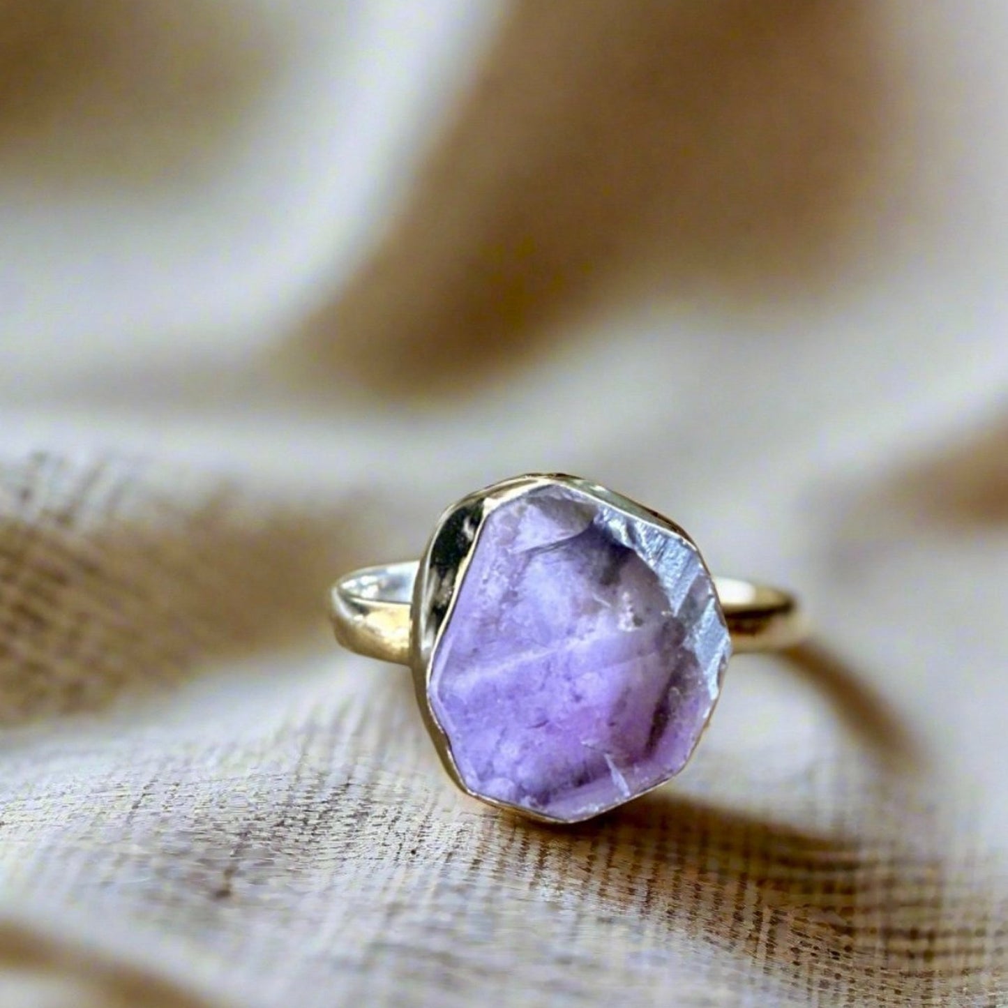 Rough Amethyst Sterling Silver Boho Ring Size 7