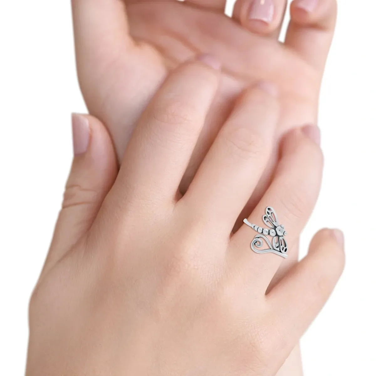 Dragonfly band oxidized 925 sterling silver Ring band